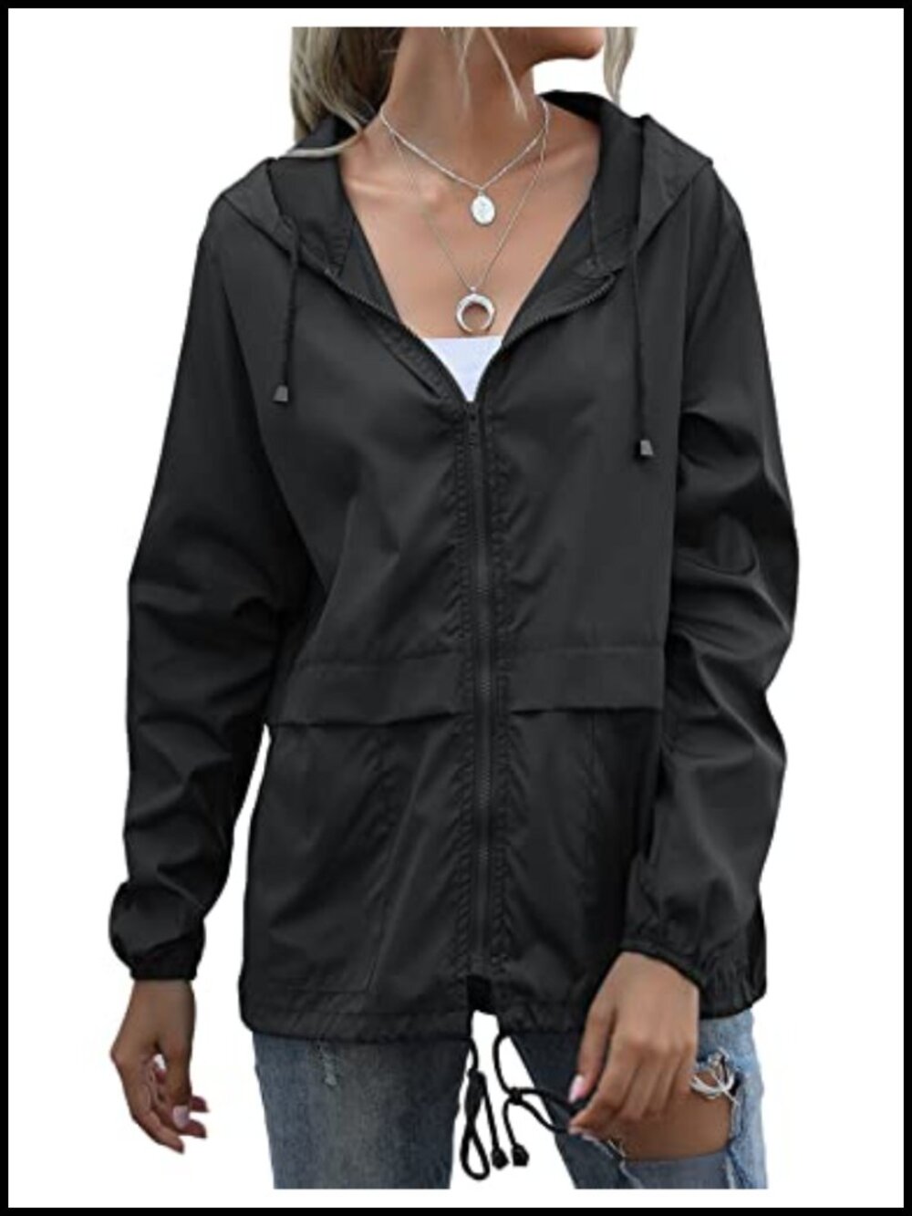 Waterproof Lightweight Hooded Raincoat Windbreaker with Pockets